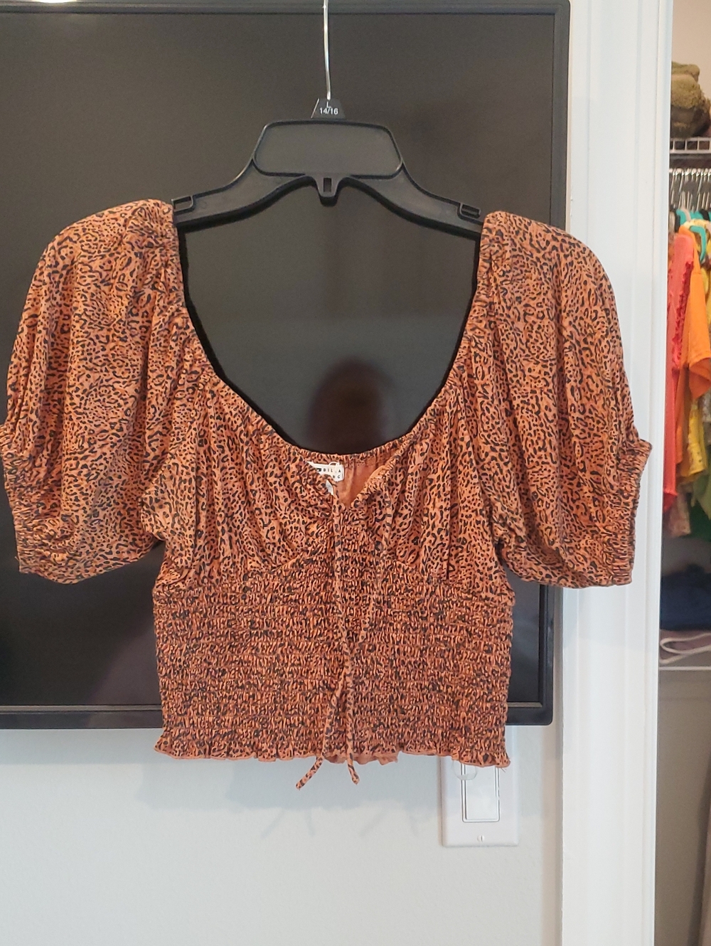 Billabong Rust Animal-Print Smocked Crop Top